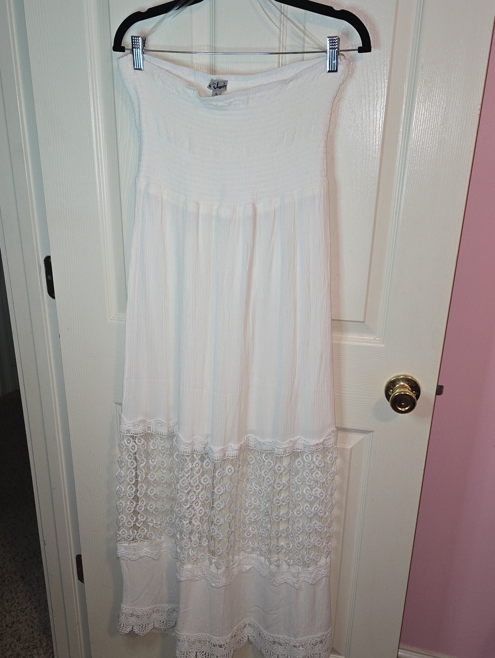 J for Justify White Strapless Lace-Hem Maxi Dress